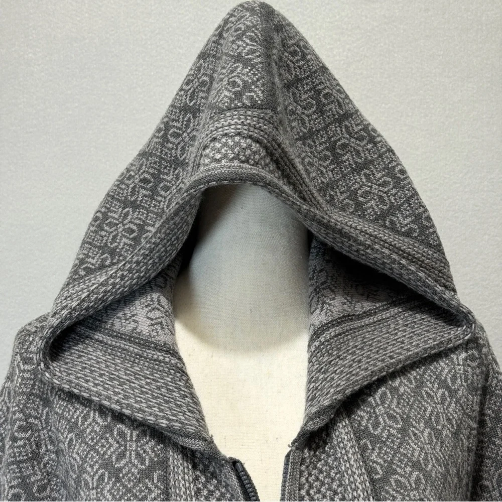 ATHLETA Size XL Spooner Summit Sweater Gray Nordic Print Long Wool Blend Hooded - Picture 10 of 13